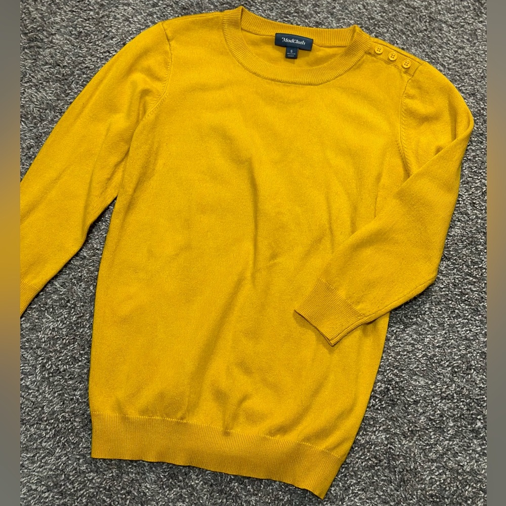 BEST OFFER ModCloth Quarter Sleeve Mustard Yellow Light
Sweater Material Buttons